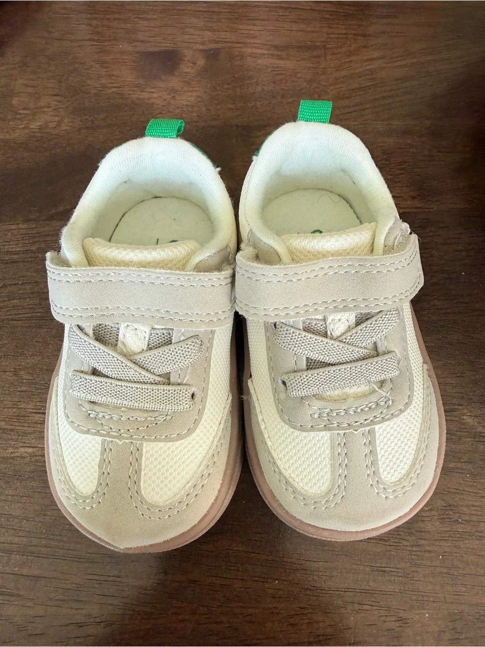 Carter's Cream and Green Toddler Sneakers with Hook-and-Loop